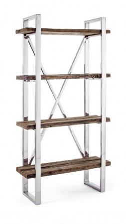 Biblioteci - Biblioteca Stanton, Otel inoxidabil/ Lemn reciclat, 90x35x180 cm