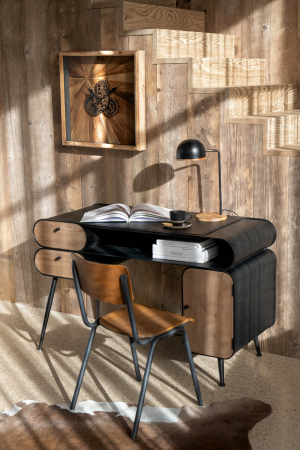 Birouri - Birou din lemn de brad si metal, negru/bej deschis