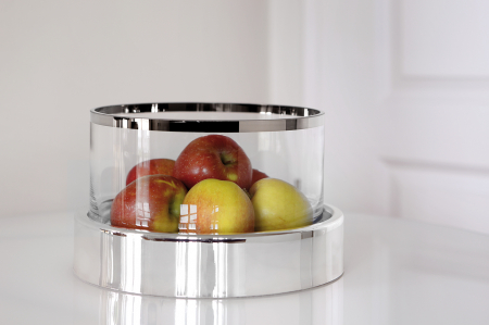 Boluri si castroane - Bol decorativ Empire, Sticla/Fier nichelat, Argintiu, 15x25 cm