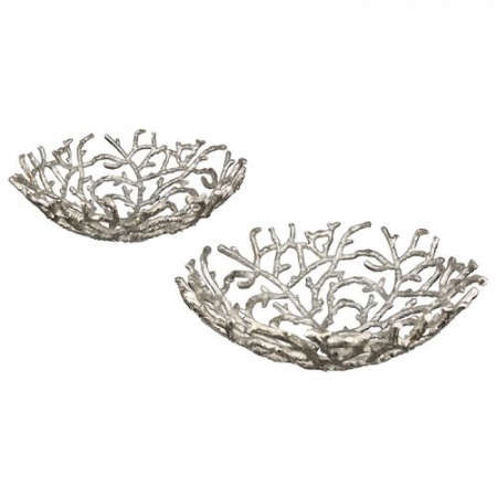 Boluri si castroane - Bol decorativ Twigs, Aluminiu, Argintiu, 13x36 cm