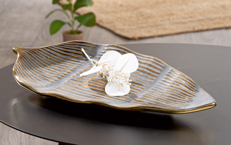 Bucatarie - Bol, Frunza, "Valencia", cu dungi, Ceramica, gri, PU 2, L. 19 cm, l. 41 cm, H 3,5 cm