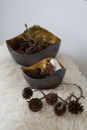 Boluri si castroane - Bol Lucile, Folie aurie/Fier, Bronz/Auriu, 21x15x19 cm