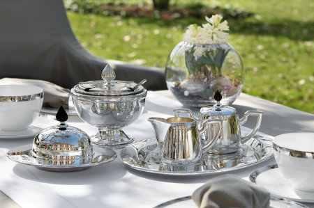 Boluri si castroane - Bol pentru zahar Vienna, Alama/Placat cu argint, Argintiu, 11 cm