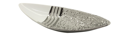 Bucatarie - Bol, „St. Louis”, cu dungi, ceramica, alb, argintiu, PU 3, L. 14 cm, l. 36,5 cm, H 7 cm