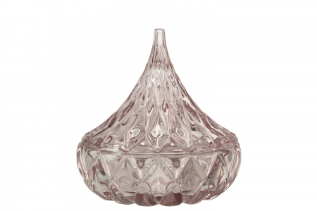 Platou tort - Bomboniera cu capac, Sticla, Roz, 12.5x12.5x13.2 cm