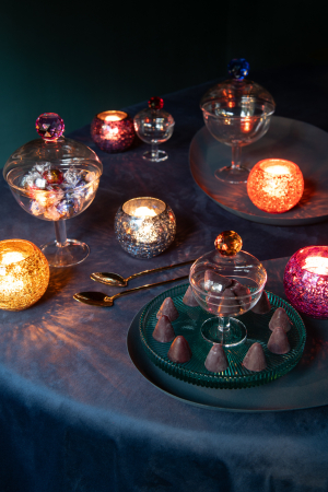 Bucatarie - Borcan de depozitare cu cristal, sticla transparenta/rosu, S | L 9X l 9X H 14 cm