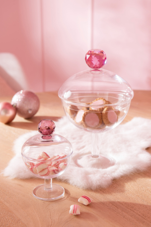 Bucatarie - Borcan de depozitare cu cristal, sticla transparenta/roz, S | L 9X l 9X H 14 cm