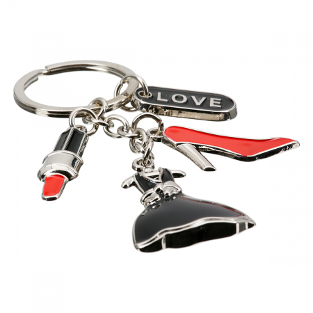 Accesorii - Breloc, rochie, ruj, pantof, Doamna, Metal, negru, rosu, PU 12, L. 3,5 cm, H. 11 cm