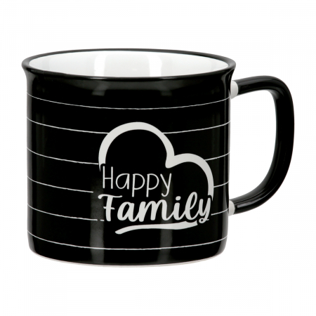 Cani si cesti - Cană, Familie fericită, Motiv inimă, zic, Ceramica, negru, PU 6, L. 9,8 cm, L. 13,2 cm, H. 8,7 cm