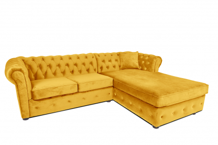 Canapele si coltare extensibile - Canapea 2 locuri extensibila cu sezlong Chesterfield, galben, 245x85/175x70 cm