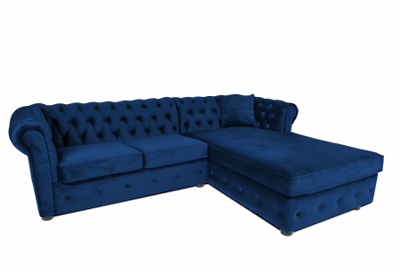 Canapele si coltare extensibile - Canapea 2 locuri extensibila cu sezlong pe partea stanga, Chesterfield, albastru, 245x85/175x70 cm
