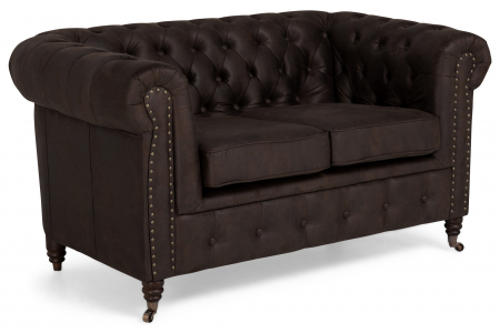 Canapele - Canapea Chesterfield, 2 locuri, Maro Vintage, 150x80x86 cm