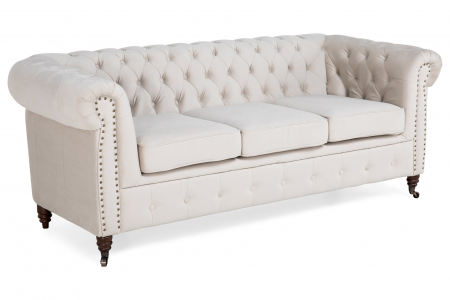 Canapele - Canapea Chesterfield, 3 locuri, Bej, 203x80x86 cm