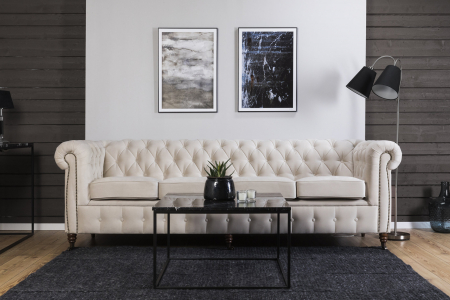 Canapele - Canapea Chesterfield, 4 locuri, Bej, 238x80x86 cm