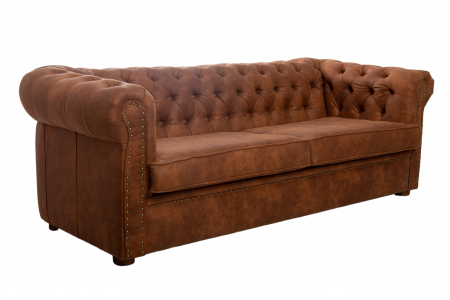 Canapele si coltare extensibile - Canapea extensibila Chesterfield, 3 locuri, Maro coniac, 203x80x86 cm