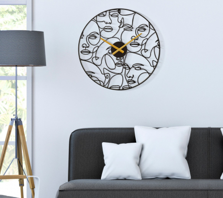 Ceasuri - Ceas de perete Faces, Fier, Negru, 50x50x3.5 cm