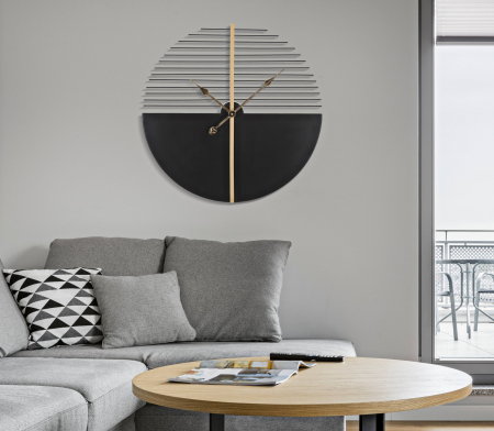 Ceasuri - Ceas de perete Glam Stick, Fier, Negru/Auriu, 63 x 4.5 cm