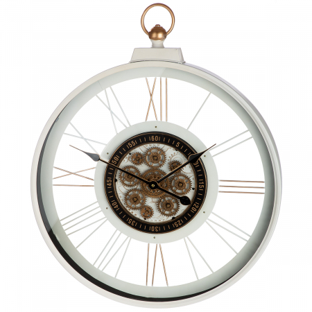 Ceasuri - Ceas de perete, rotund, motiv roată dințată, metal, alb, PU 1, L. 8 cm, l. 60 cm, H 73 cm