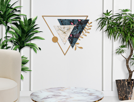 Ceasuri - Ceas de perete Triangle, Fier/MDF, Multicolor, 59x75x4.5 cm