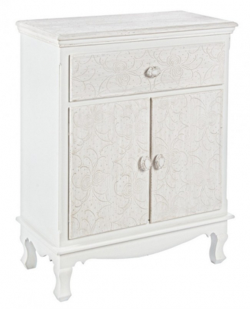 Comode - Comoda Clorine cu motive florale, Lemn, Alb, 60x30x78 cm