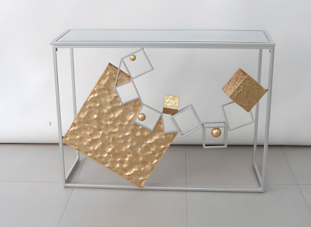 Mese consola - Consola, dreptunghiular, Metal, auriu, argintiu, PU 1, L. 36 cm, l. 107 cm, H 80 cm