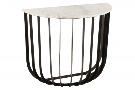 Mese consola - Consola, Marmura/Fier, Alb/Negru, 92x46x80 cm