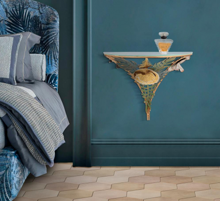 Mese consola - Consola/Noptiera suspendata Amaz, Fier/Sticla, Multicolor, 34.5x44.5x24.5 cm