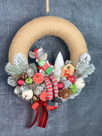 Plante artificiale si uscate - Coronita Winter, realizata manual, 28 cm