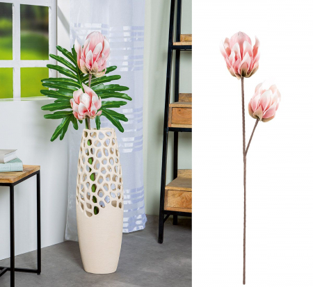 Plante artificiale si uscate - Crenguta cu 2 flori Arica, spuma, roz/alb, 101x23