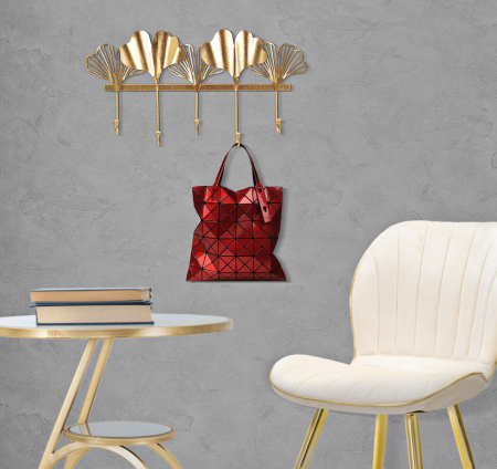 Rafturi pentru chei - Cuier 5 Leaves, Fier, Auriu, 26.3x49.5x6 cm