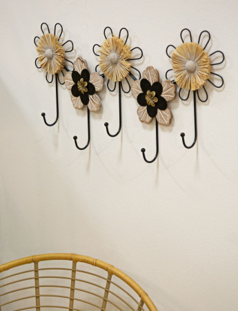 Cuiere - Cuier perete, Fier,Lemn si Rafie 61X5,5X30,5 cm