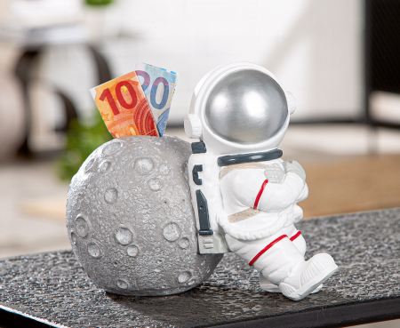 Organizatoare - Cutie de bani, Lună, Rășină sintetică, gri, alb, PU 2, L. 12 cm, l. 19 cm, H 16 cm