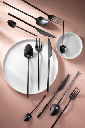 Tacamuri - Cutie Tacamuri C 24 Bucăti, Otel Inoxidabil, Negru Lucios