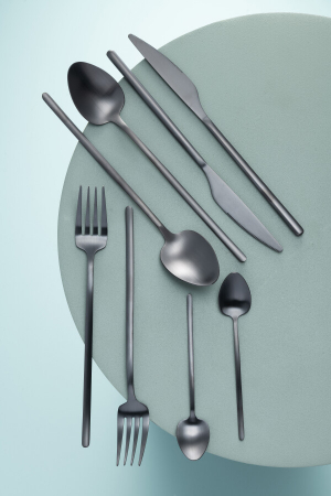 Tacamuri - Cutie Tacamuri C 24 Bucăti, Otel Inoxidabil, Negru Mat