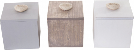 Cutii depozitare - Set 3 cutii, Gri/Maro/Alb, 10x10x10 cm