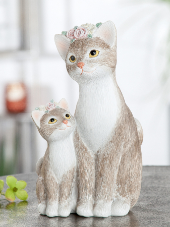 Animale - Decoratiune Cat Nala, Rasina, Maro/Alb, 11x19.5x8.5 cm