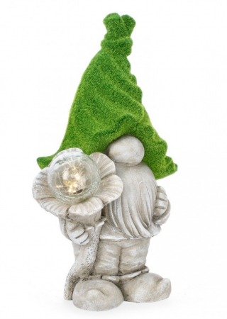 IN STOC - Decoratiune de Gradina, Gnome cu Flori, Led, 28X46