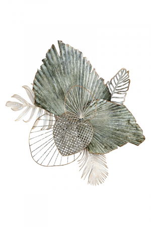 Decoratiuni de perete - Decoratiune de perete 3D Leaves, Metal, Multicolor, 65x75x8 cm