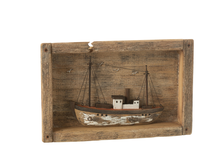 IN STOC - Barca in Rama, Lemn Paulownia, Natur/Alb 42X27X6 cm