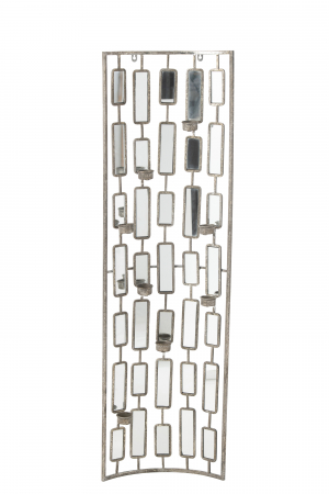 Oglinzi - Decoratiune de perete cu oglinzi si suporturi lumanare, Metal, Gri, 35.5x10x122 cm