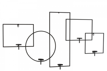 Suporturi lumanari - Decoratiune de perete cu suporturi pentru lumanari, Metal/Fier, Negru, 125x8.5x68 cm