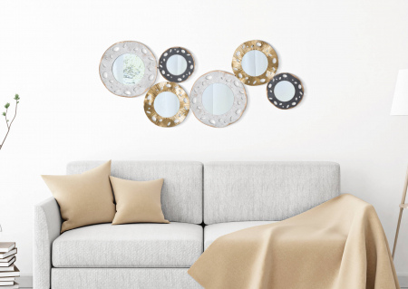 Decoratiuni de perete - Decoratiune de perete Gloty -B-, Fier/MDF/Oglinda, Multicolor, 45,5x104x4 cm