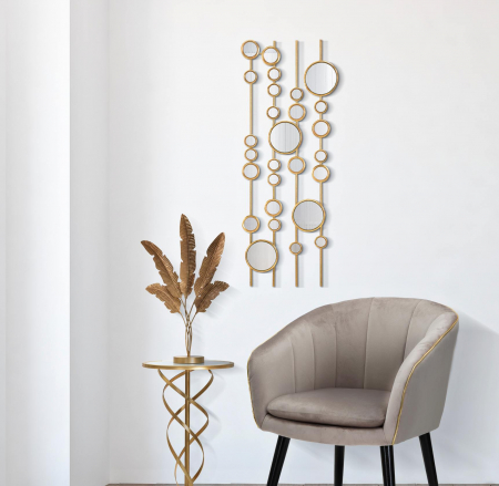 Decoratiuni de perete - Decoratiune de perete Small Mirrors, Fier/Oglinda, Auriu, 90x35.5x1.5 cm