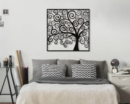 Decoratiuni de perete - Decoratiune de perete Three Plus, Fier, Negru, 100x100x1 cm