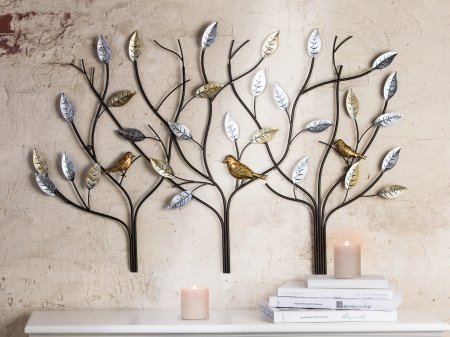 Decoratiuni de perete - Decoratiune de perete tree birds, metal, multicolor, 104x71x2 cm