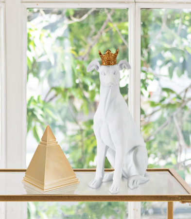 Accesorii - Decoratiune Dog, Rasina, Alb/Auriu, 33x20x12.5 cm