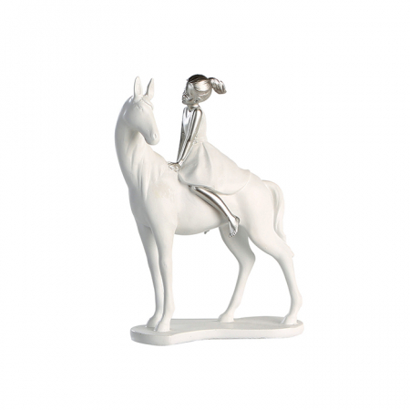 Accesorii - Decoratiune Girl on Horse, rasina, alb/argintiu, 9x20x25 cm