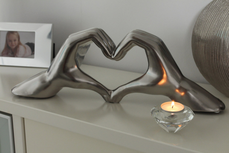 Dragobete - Decoratiune Heart, ceramica, argintiu, 45x15x10 cm