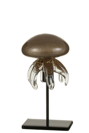 Arta sticlei - Decoratiune Jellyfish On Foot, Sticla/Metal, Maro/Negru, 10x9.5x19 cm