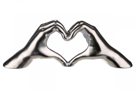 Dragobete - Decoratiune maini inima, ceramica, argintiu, 31x7x11 cm